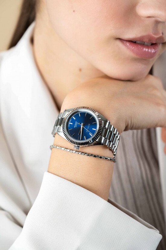 ZINZI Solaris Watch 35mm Blue Dial Stainless Steel Case and Chain Strap (works on sun- and artificial light) ZIW2155