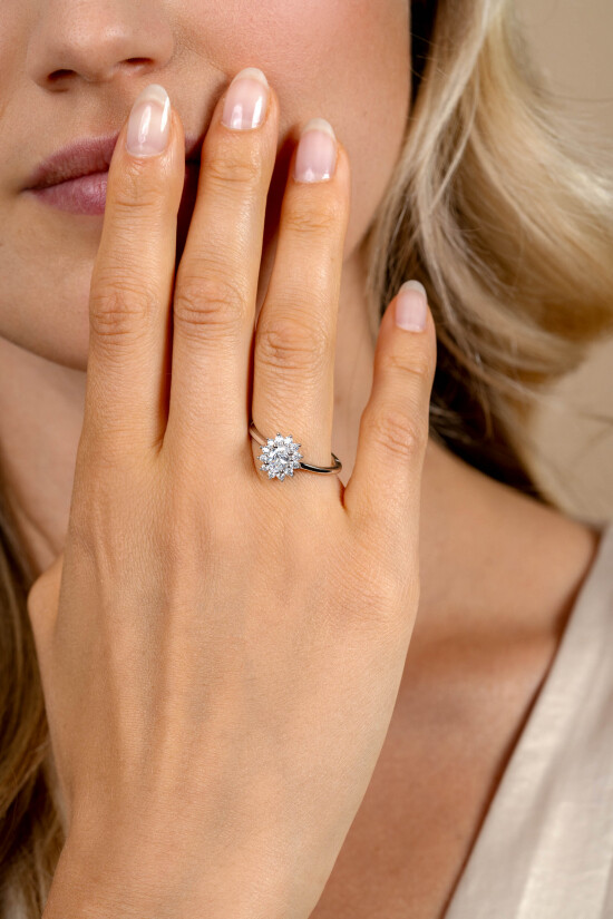 ZINZI silver entourage engagement ring with a large oval white zirconia (11mm) and a small heart on the side ZIR2699