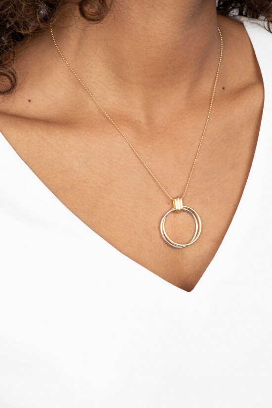 ZINZI Gold Plated Sterling Silver Necklace Bicolor Open Circle Pendant (28mm) 45cm ZIC2059