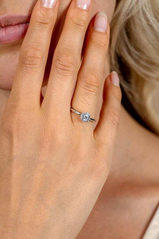 ZINZI silver entourage engagement ring set with white zirconia and a small heart on the side ZIR2697