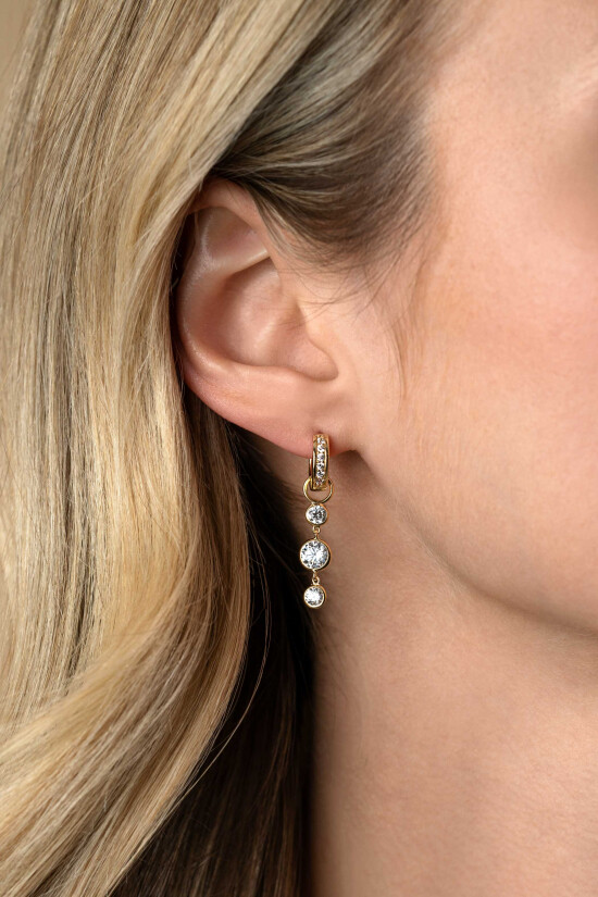 24mm ZINZI gold plated silver charm earrings with 3 dangling white round zirconias ZICH2593Y (without hoops earrings)