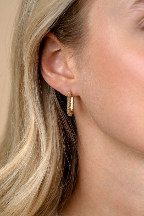 20mm ZINZI gold plated silver hoop earrings in oval shape with beaded structure and luxury clasp ZIO2694G