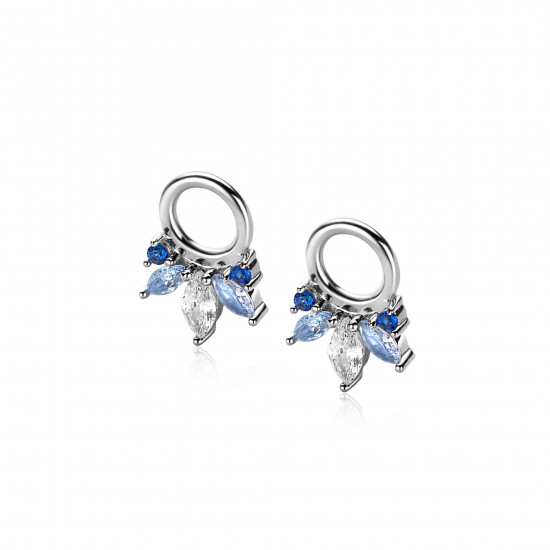 10mm ZINZI silver charm earrings with five playful settings in descending size, set with blue gemstones and white zirconias ZICH2633B (without hoops earrings)