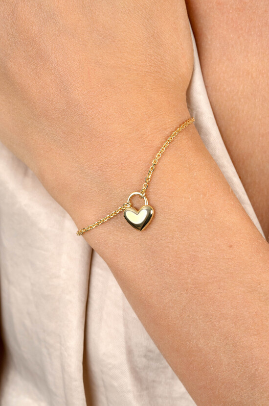 ZINZI gold plated silver link bracelet with a heart-shaped lock pendant 17-20cm ZIA2673G