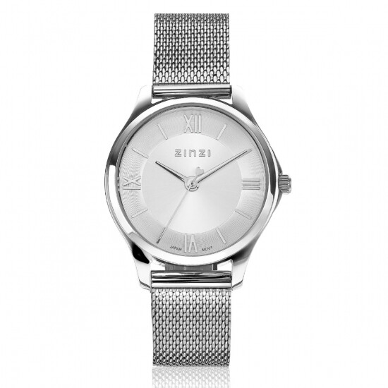 ZINZI Classy Mini Watch 30mm Silver Colored Dial Stainless Steel Case and Mesh Strap ZIW1202M