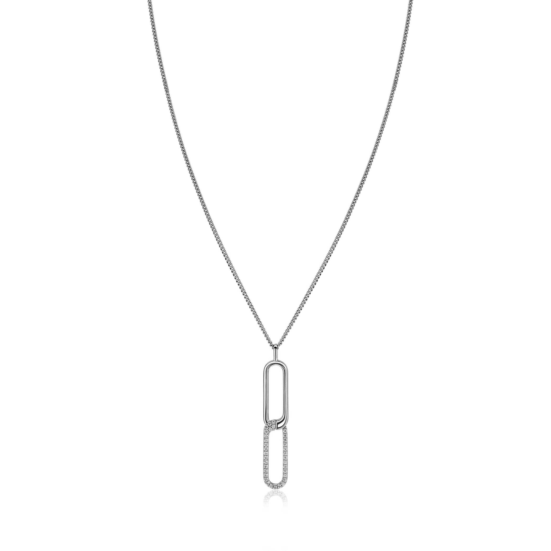 45cm Mart Visser by ZINZI silver gourmet chain including a rectangular link pendant, 40mm, adorned with white zirconia, MVC28