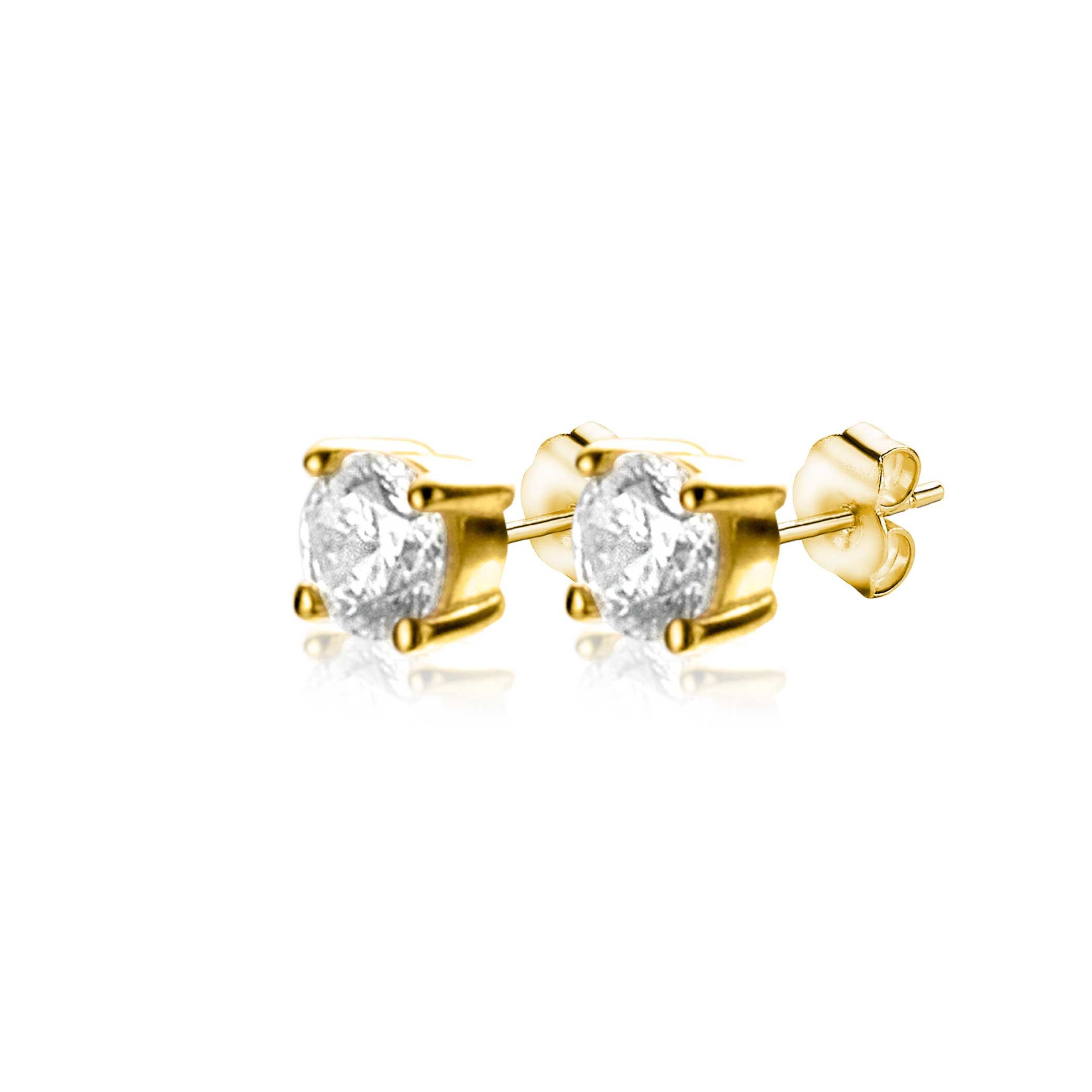 3mm ZINZI 14K Gold Stud Earrings White Zirconia in Prong Setting ZGO385