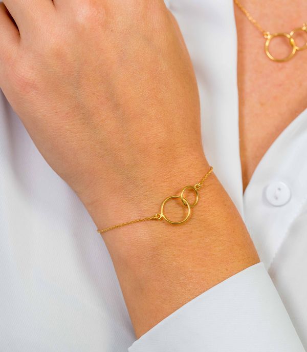 ZINZI 14K Gold Bracelet with 2 Connected Open Circles ZGA115