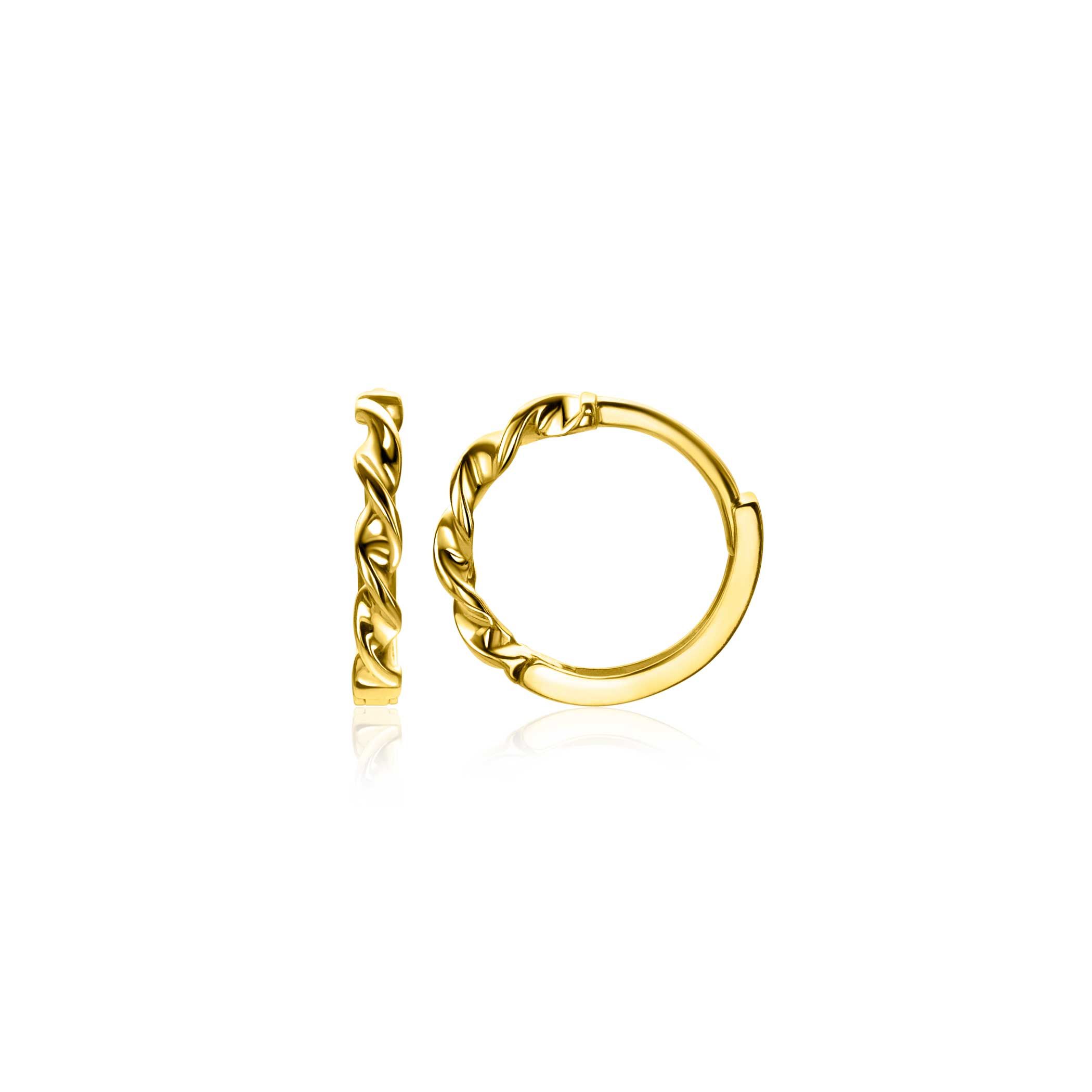 13mm ZINZI Gold 14 ct gold hoop earrings with a twisted tube and luxury hinged closure 13 x 2mm ZGO525