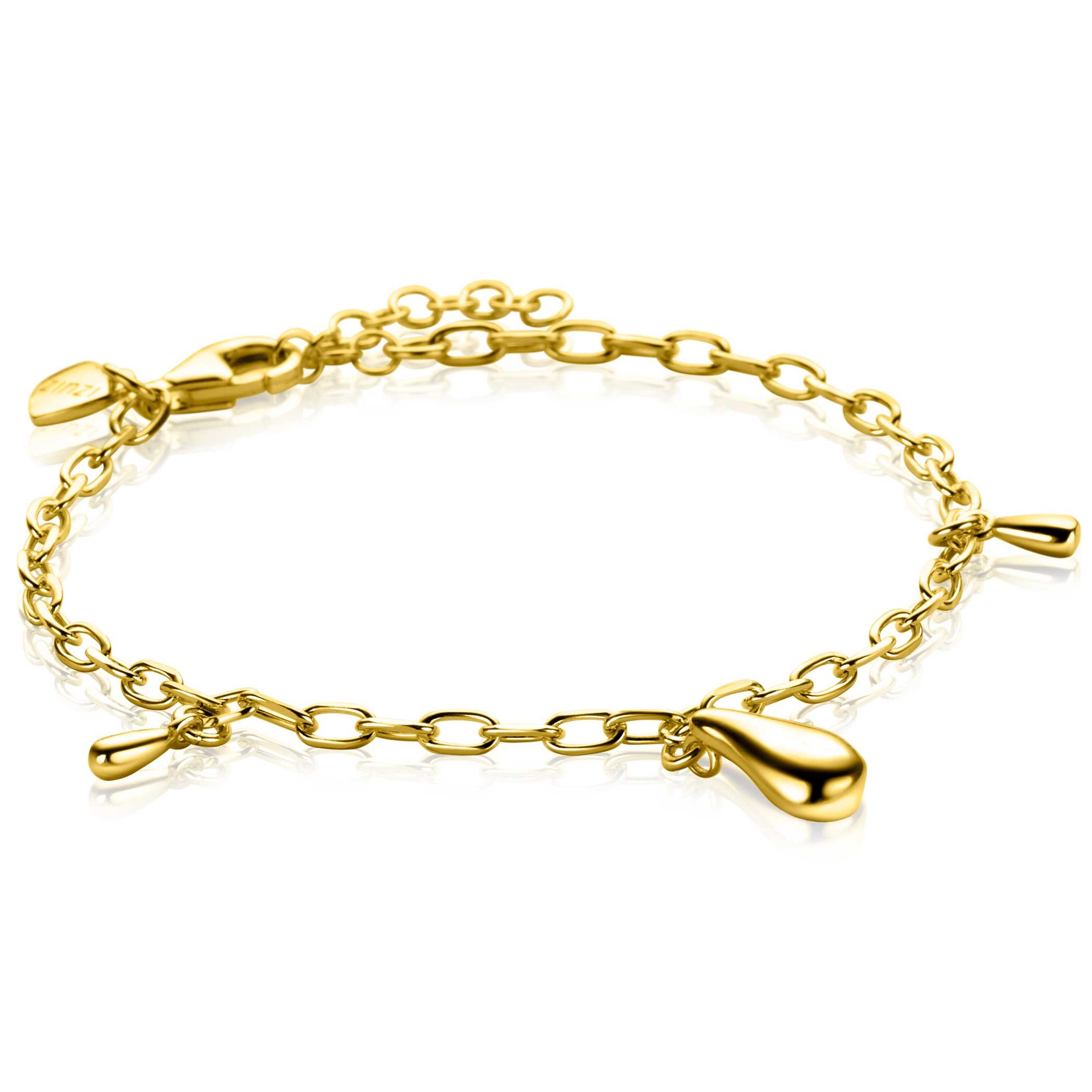 ZINZI gold-plated silver link bracelet with three teardrop-shaped pendants, 17-19cm, ZIA-BF109G