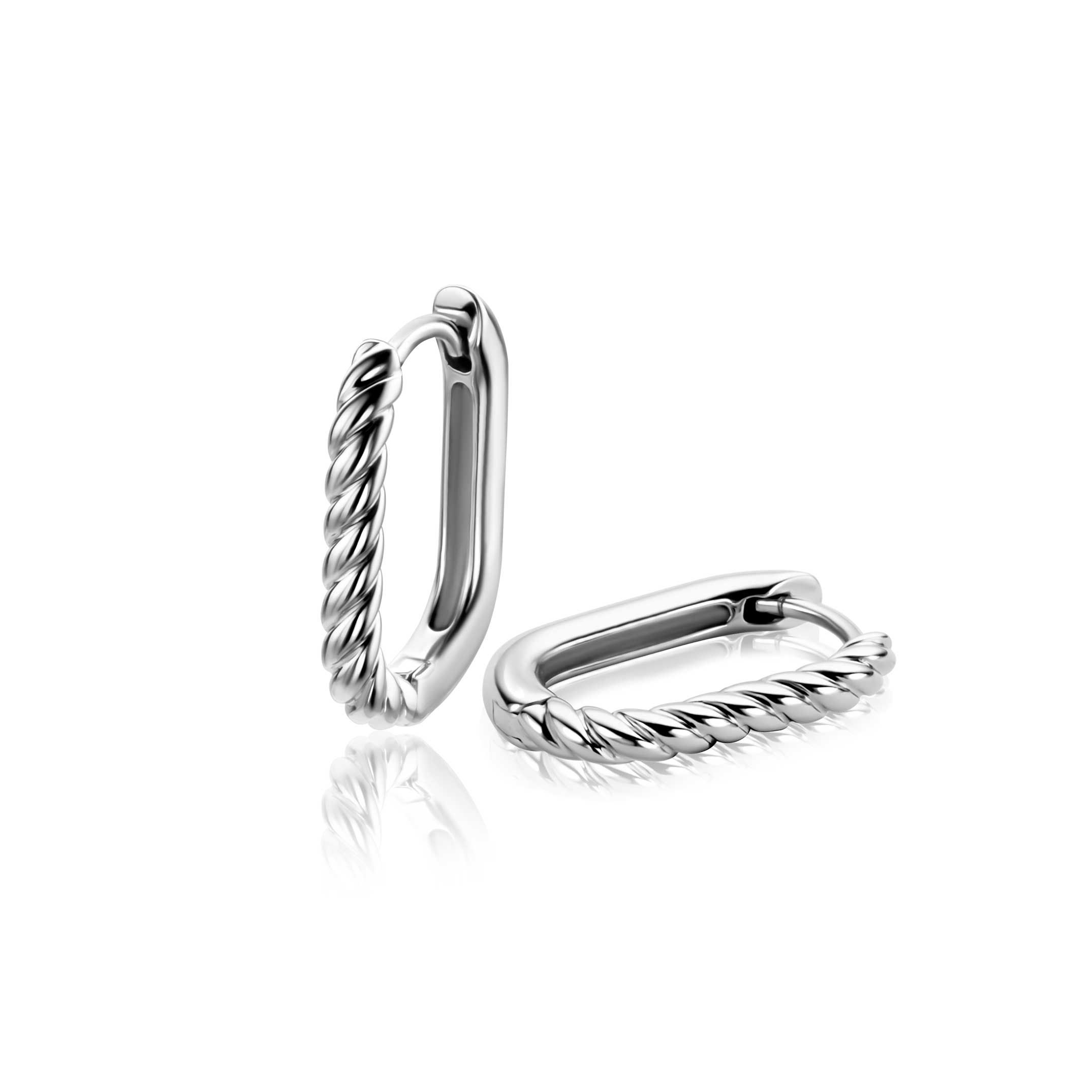 17mm ZINZI silver hoop earrings in oval shape with twisted tube and luxury clasp ZIO2691