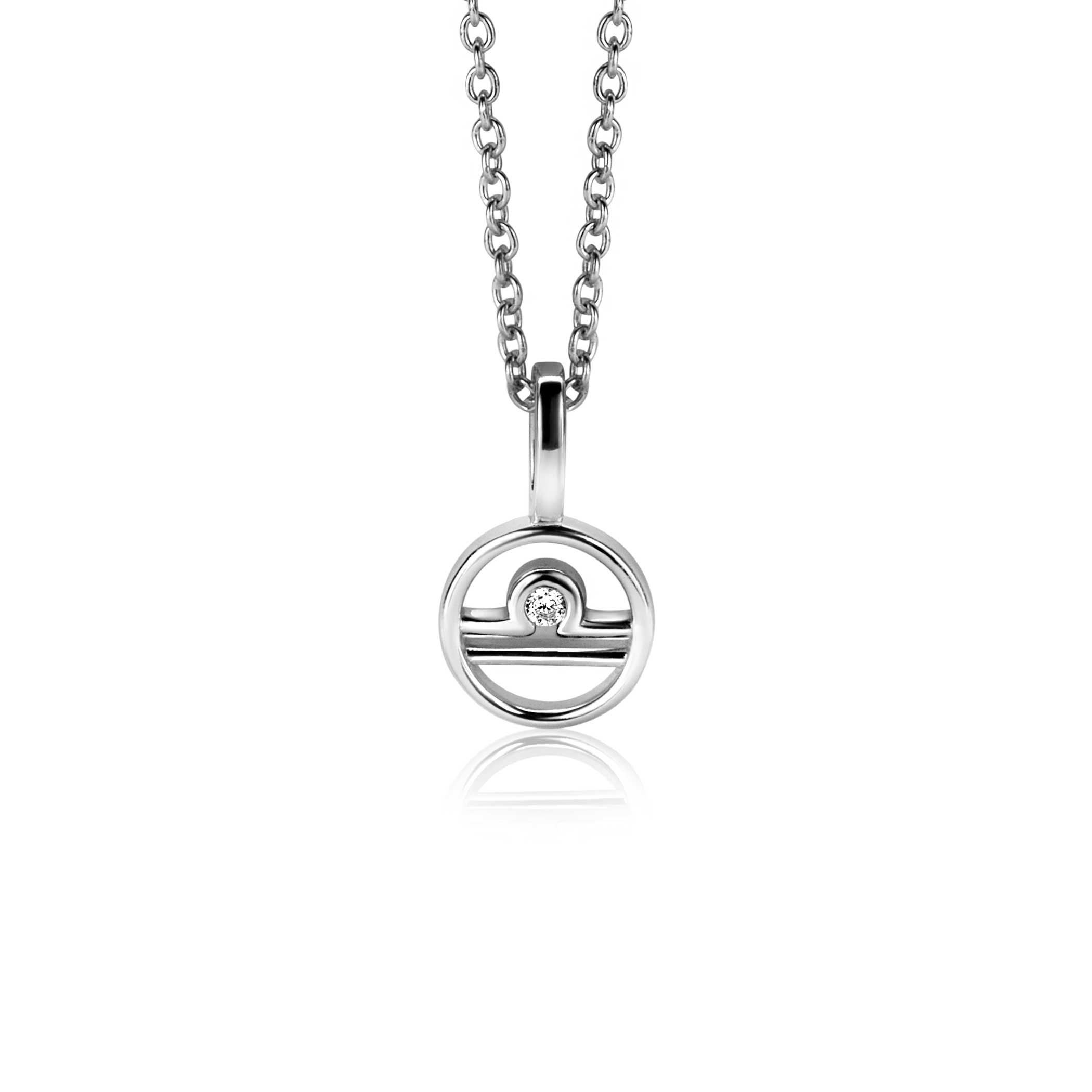 9mm ZINZI silver Libra zodiac sign pendant set with white zirconias ZIH-WEE (without necklace)