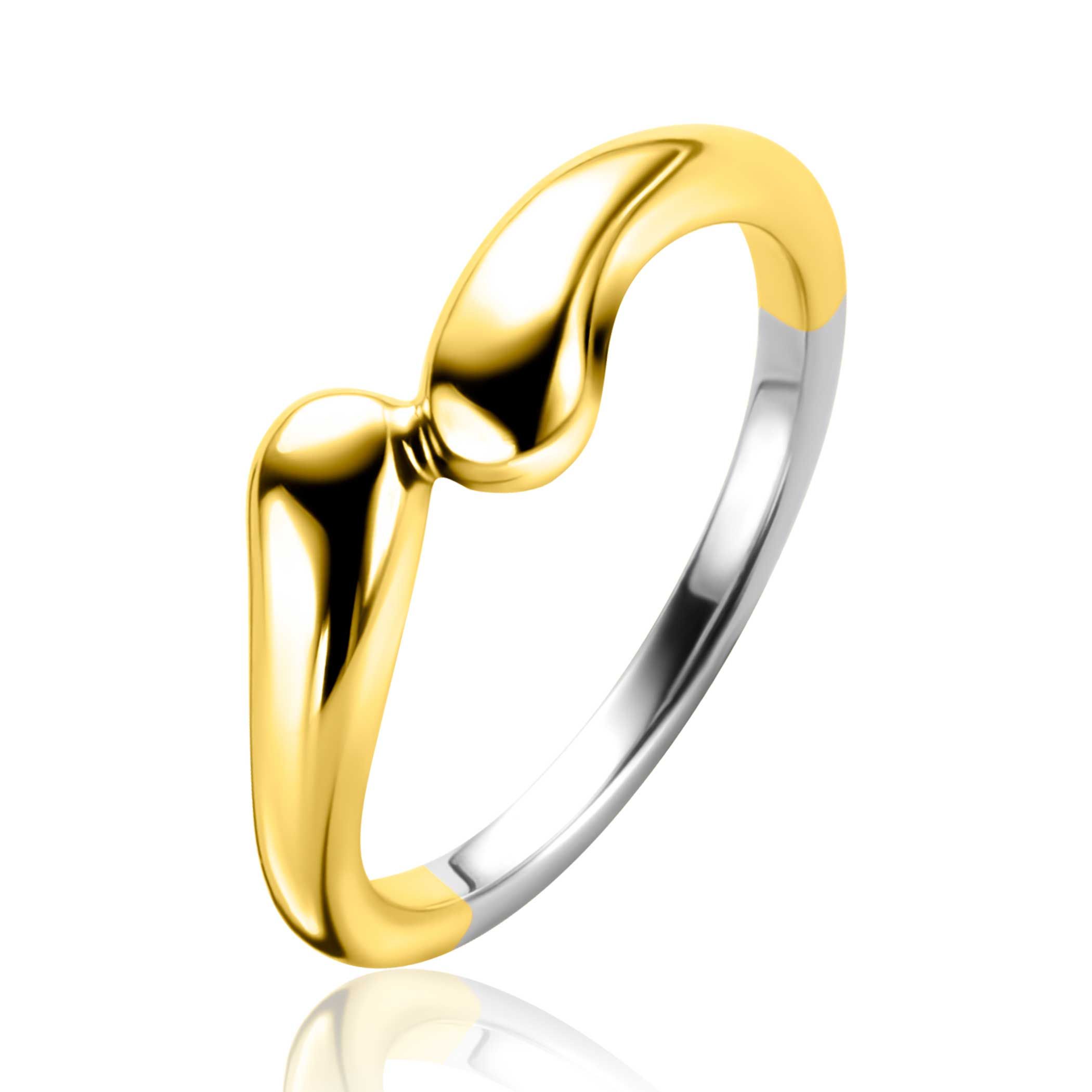 ZINZI gold plated silver smooth ring with two teardrop shapes 7mm wide ZIR2682G