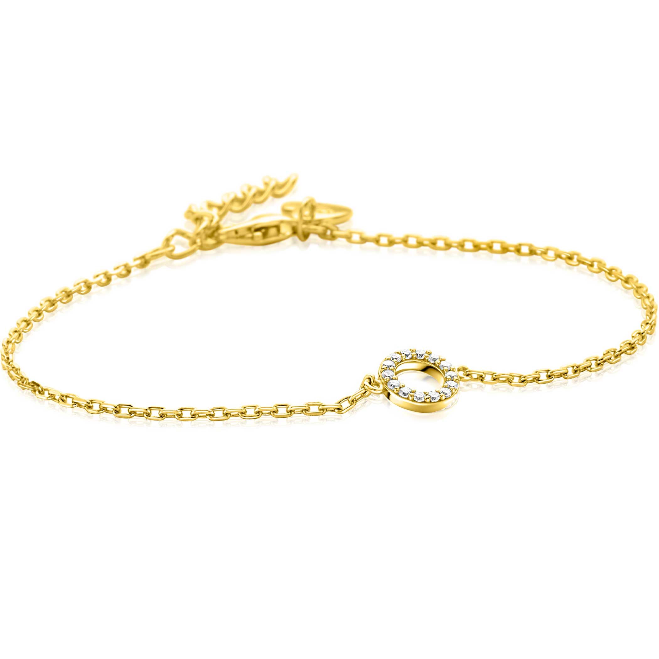 ZINZI Gold Plated Sterling Silver Bracelet with Open Circle (7,5mm) Set with White Zirconias 16,5-19,5cm ZIA2550Y