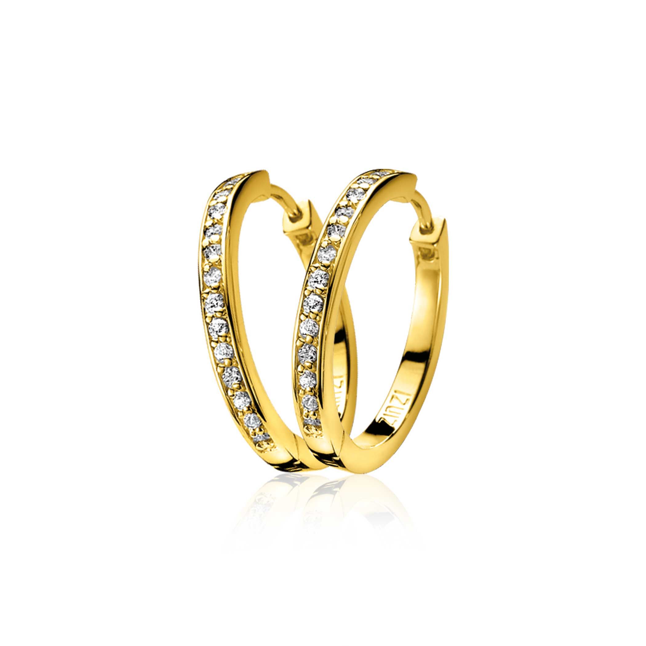 24mm ZINZI Gold Plated Sterling Silver Hoop Earrings White Zirconias width 3mm ZIO192Y