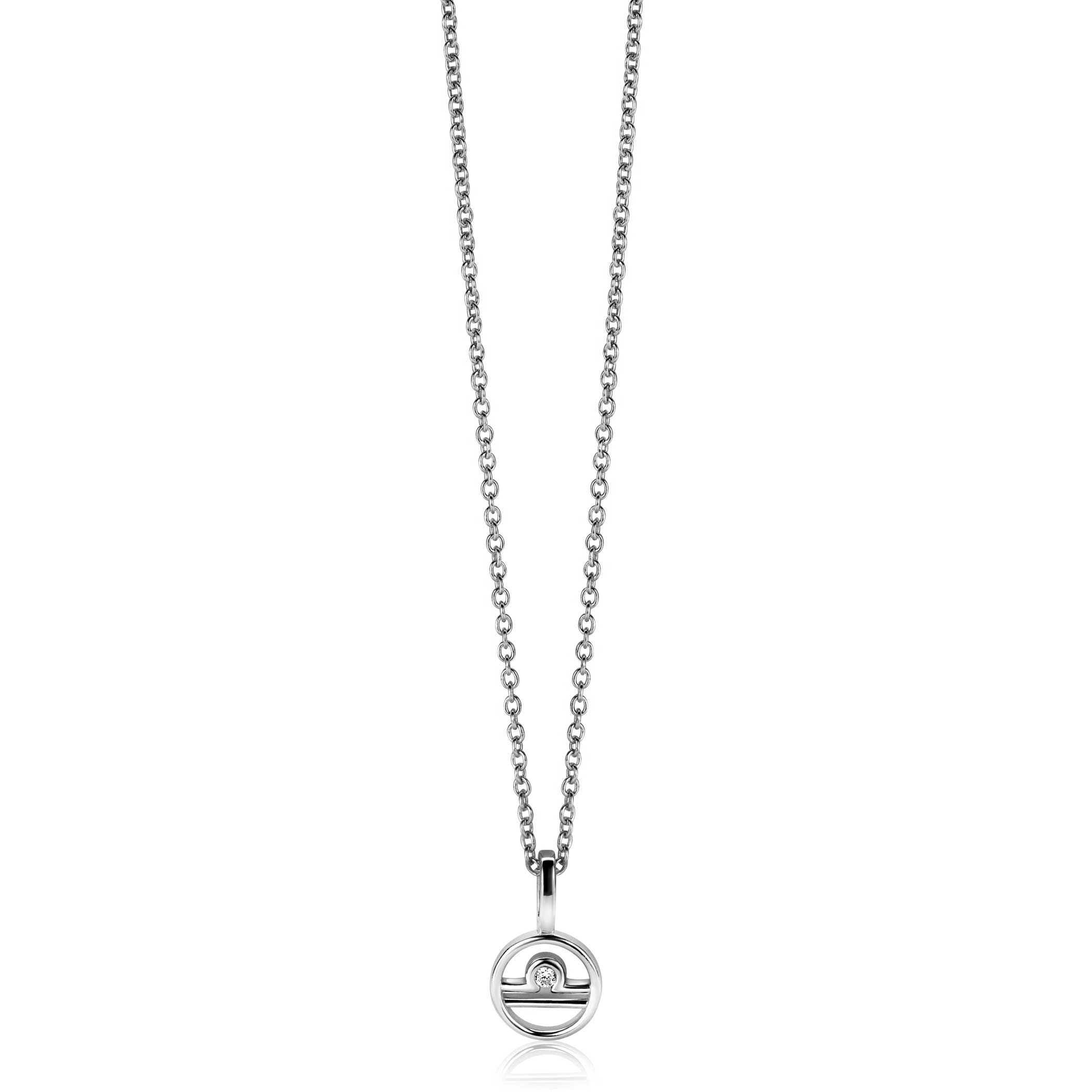 9mm ZINZI silver Libra zodiac sign pendant set with white zirconias ZIH-WEE (without necklace)