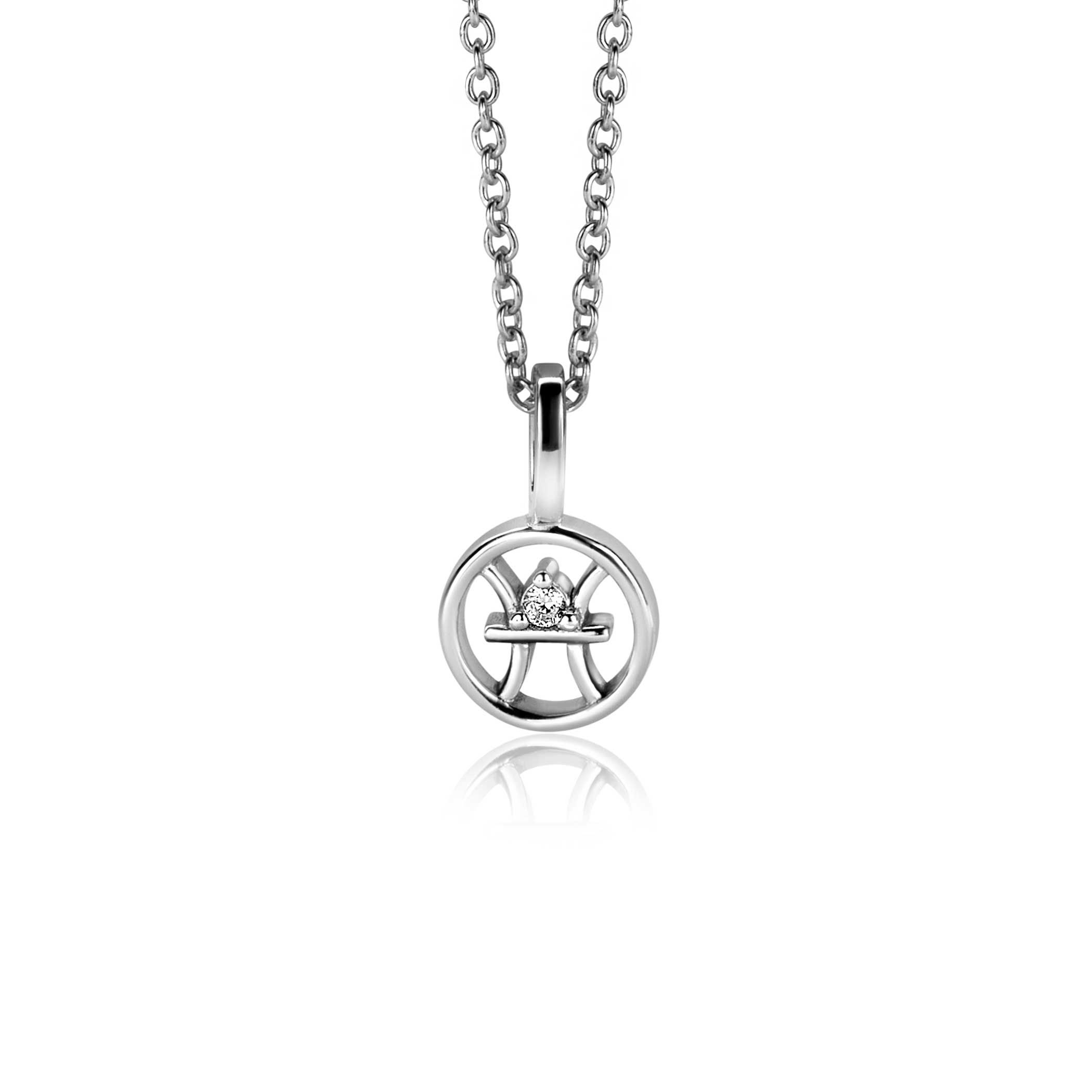 9mm ZINZI silver Pisces zodiac sign pendant set with white zirconias ZIH-VIS (without necklace)