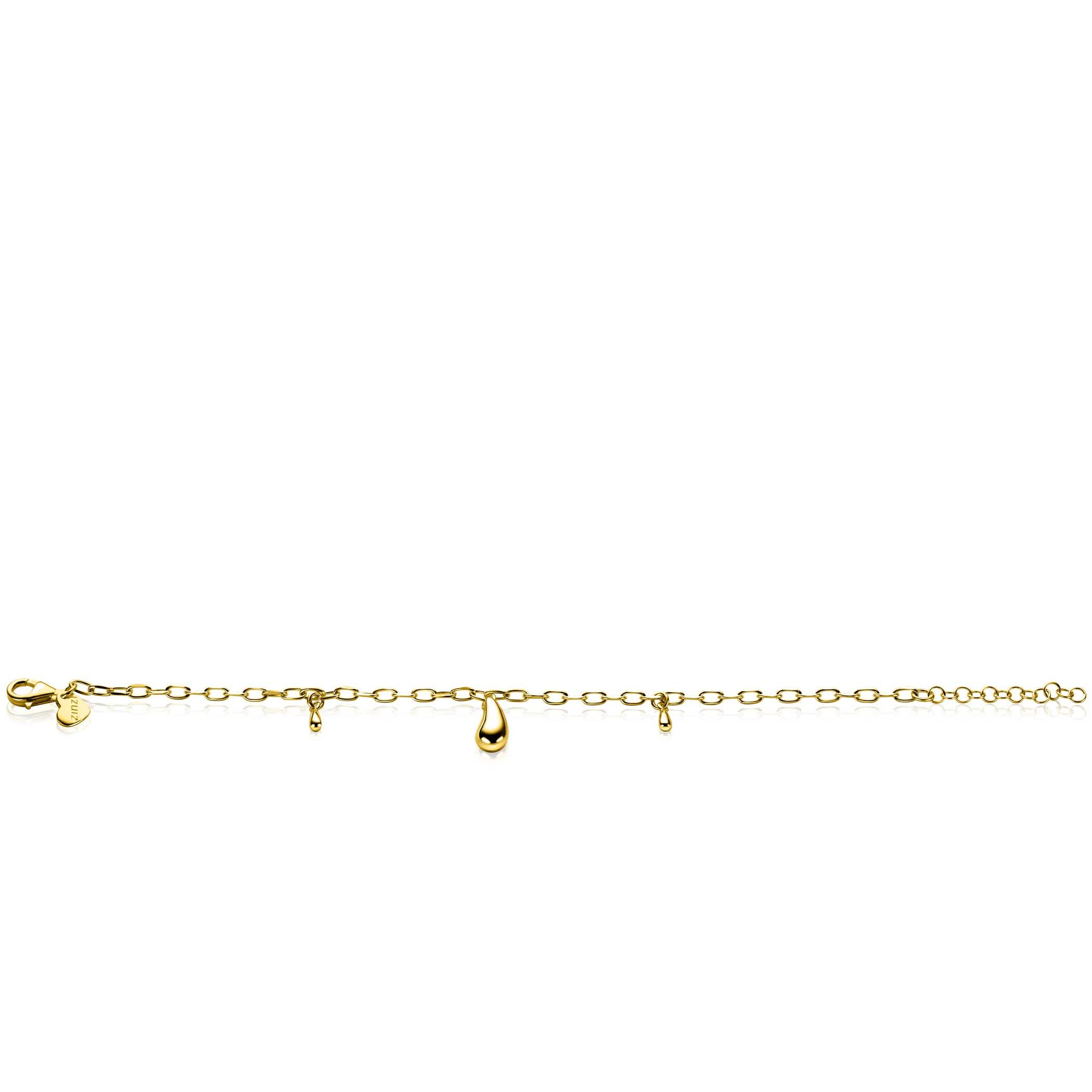 ZINZI gold-plated silver link bracelet with three teardrop-shaped pendants, 17-19cm, ZIA-BF109G