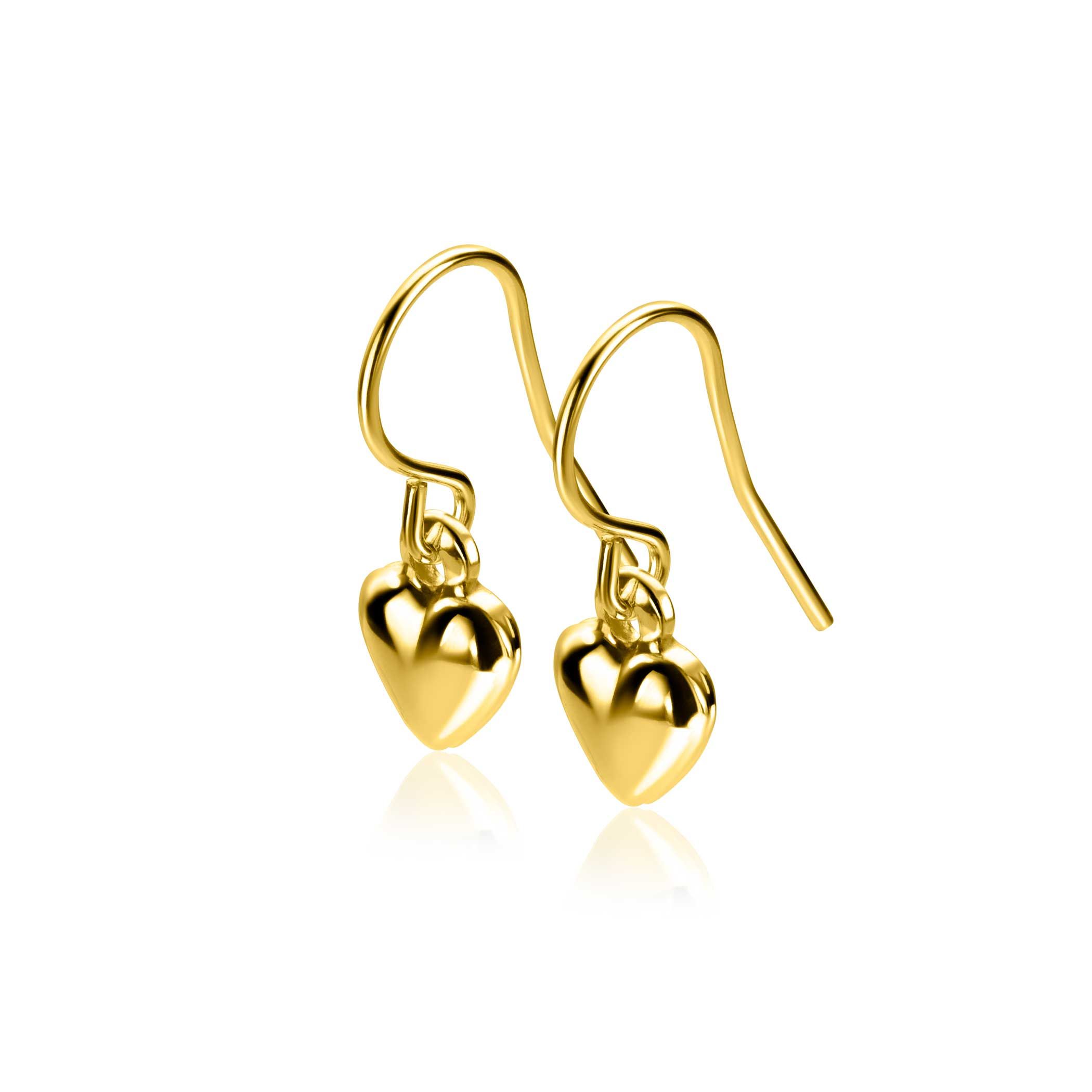 23mm ZINZI gold plated silver drop earrings with a heart-shaped charm ZIO2661