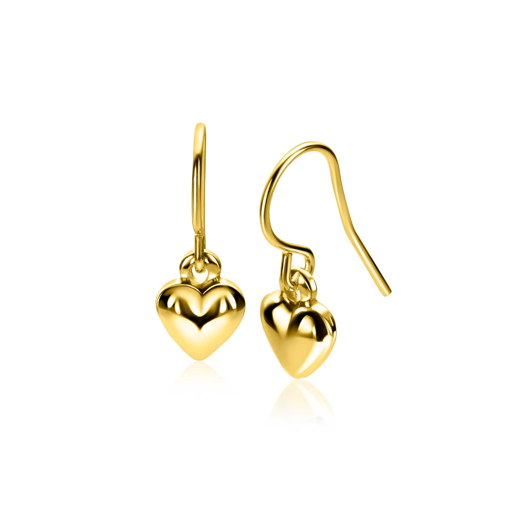 23mm ZINZI gold plated silver drop earrings with a heart-shaped charm ZIO2661