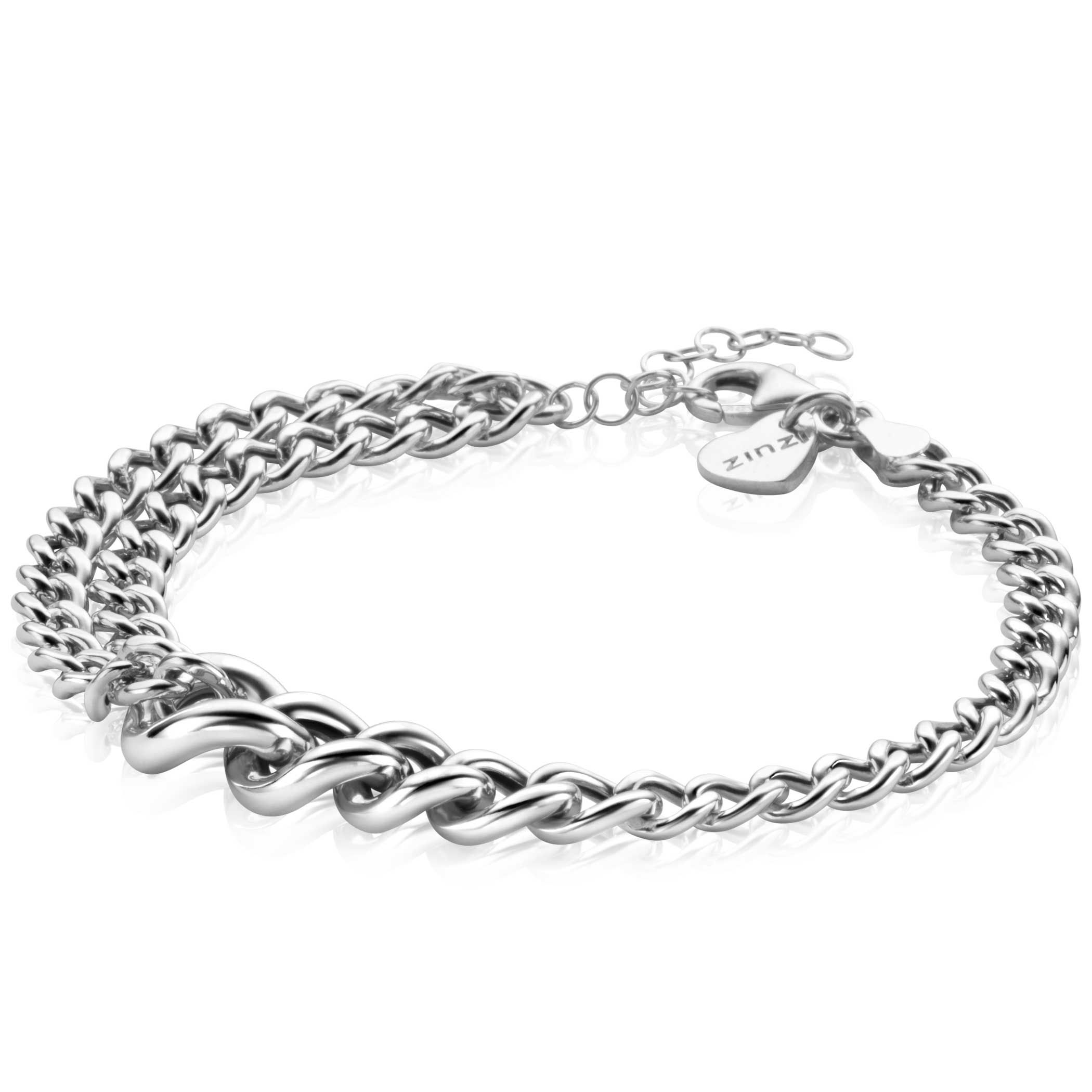 ZINZI Sterling Silver Curb Chain Bracelet with wider chains in the middle, rising from 4,5mm to 11mm width. Length 17-20cm ZIA2309