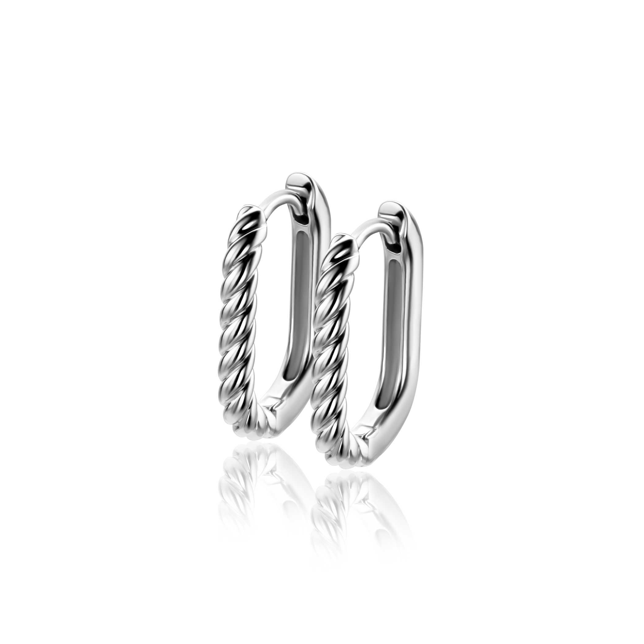 17mm ZINZI silver hoop earrings in oval shape with twisted tube and luxury clasp ZIO2691