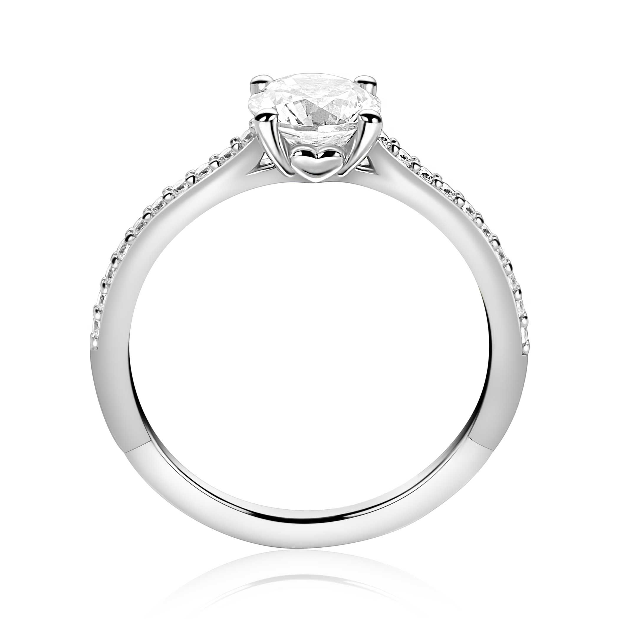 ZINZI silver engagement ring with a large round white zirconia (6.5mm) in claw setting and small heart on the side ZIR2696