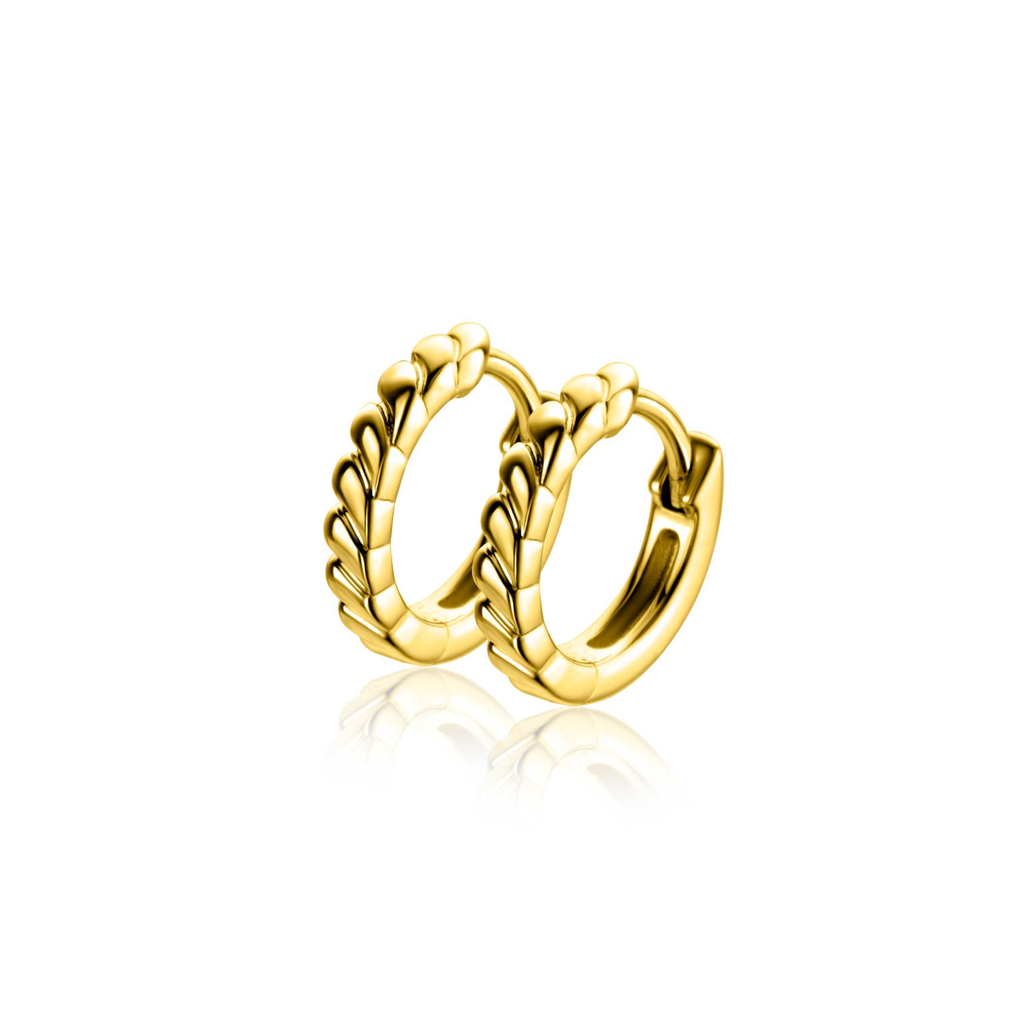 14mm ZINZI gold plated silver hoop earrings with small drops and luxury clasp ZIO2688G