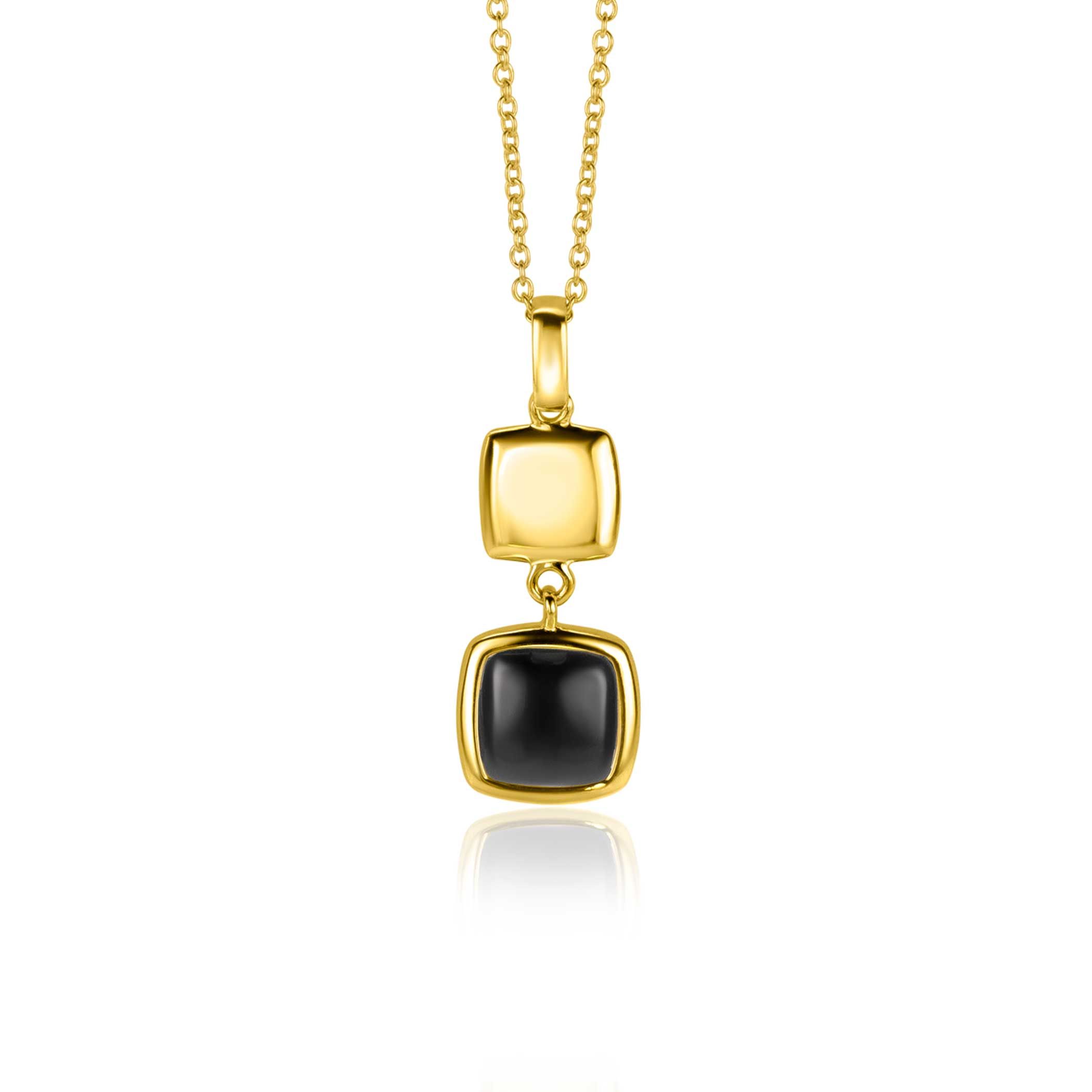 30mm ZINZI Gold Plated Sterling Silver Pendant Square Two-sided with Black Onyx and White Mother-of-Pearl ZIH2257G (excl. necklace)