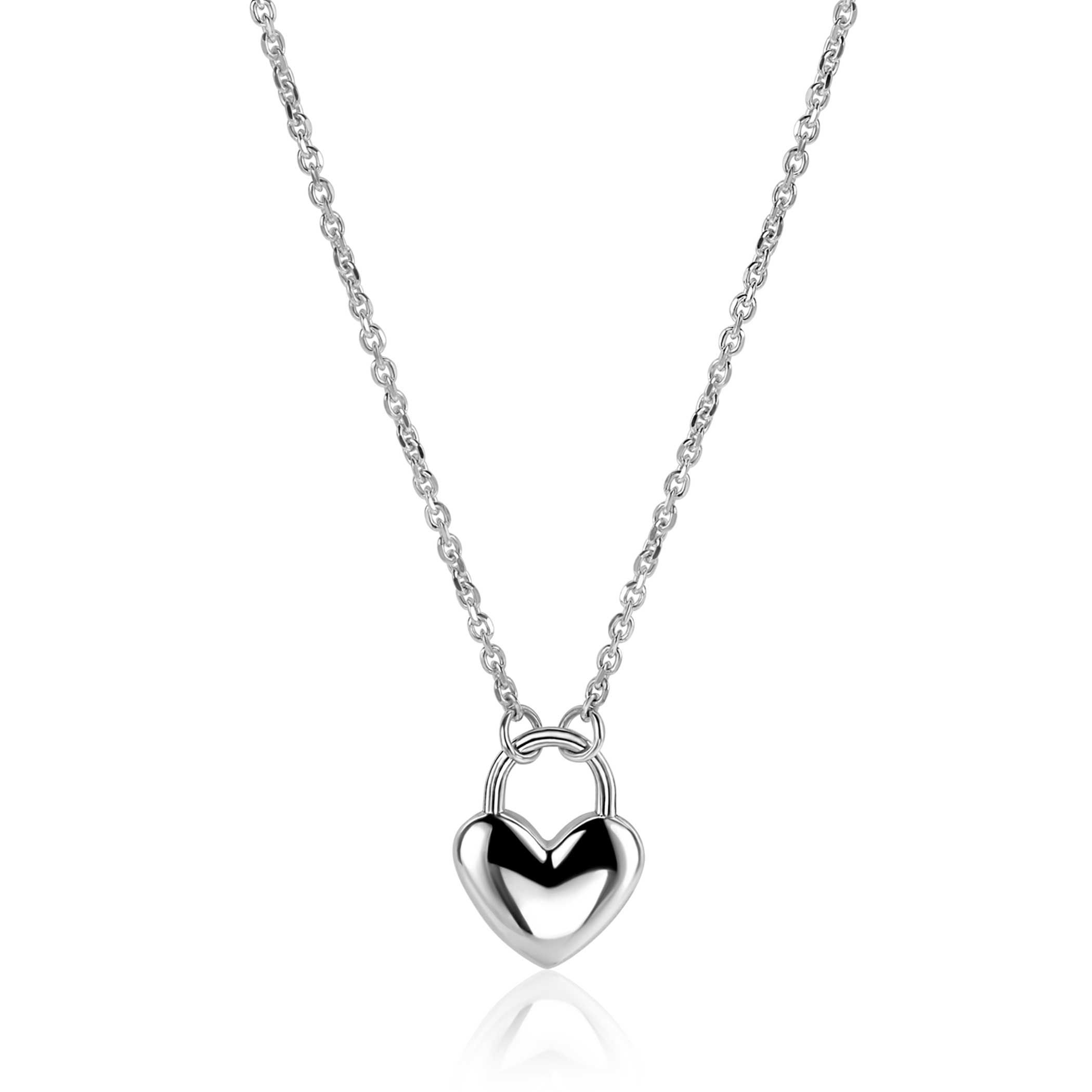 ZINZI silver link necklace with heart-shaped lock pendant 18mm wide 42-45 cm ZIC2673