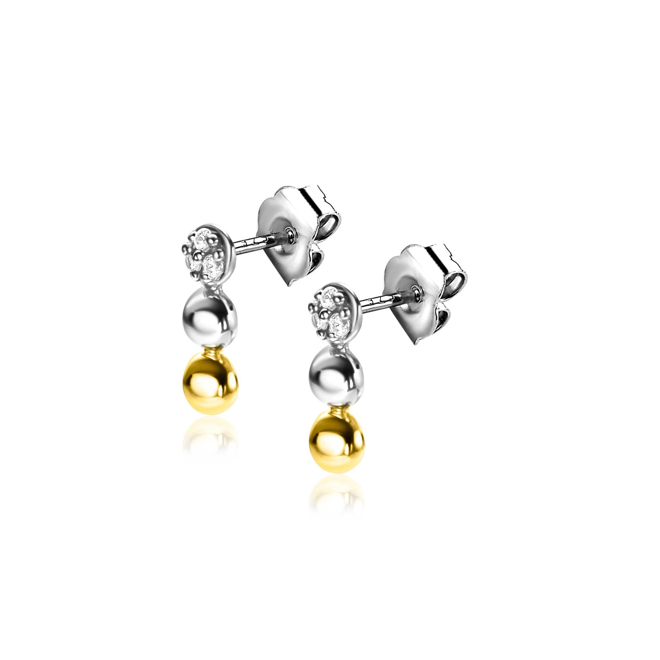 8mm ZINZI Sterling Silver Bicolor Stud Earrings 3 Beads ZIO2393