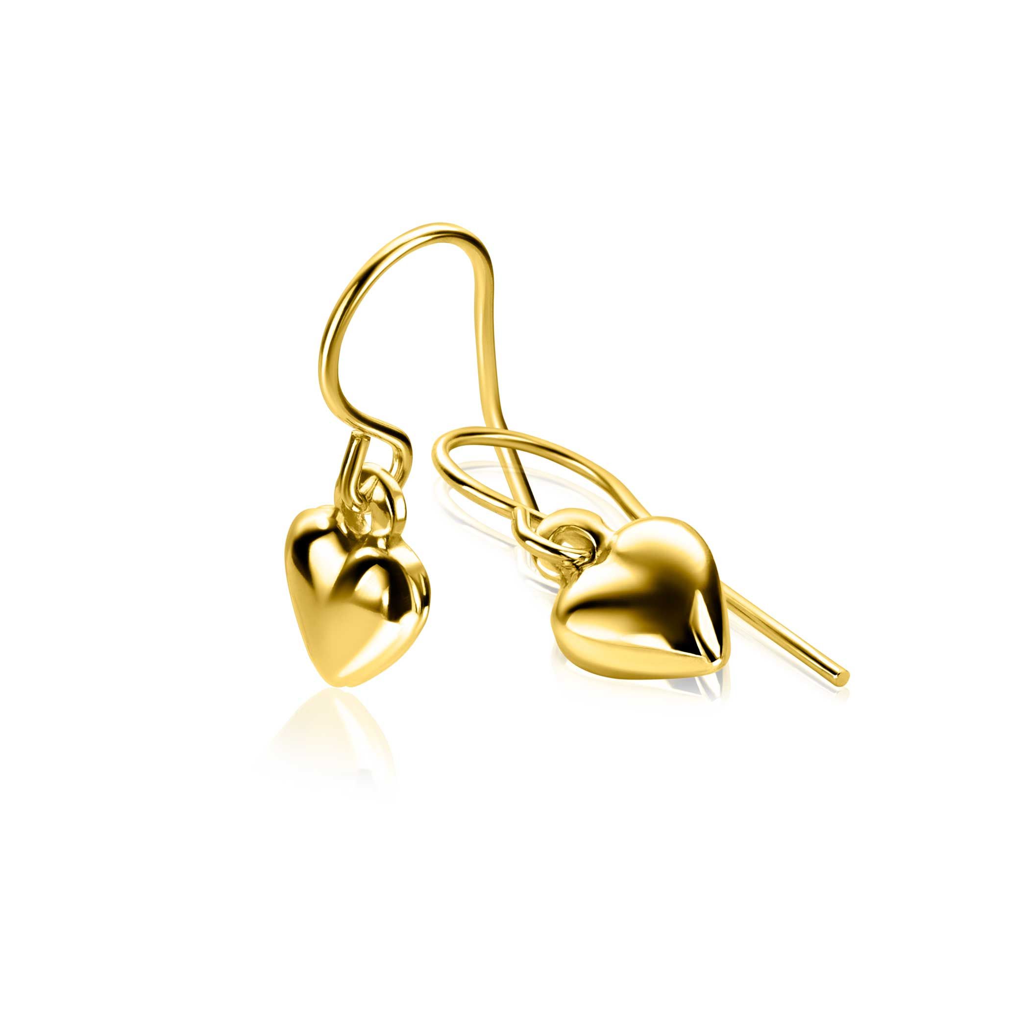 23mm ZINZI gold plated silver drop earrings with a heart-shaped charm ZIO2661