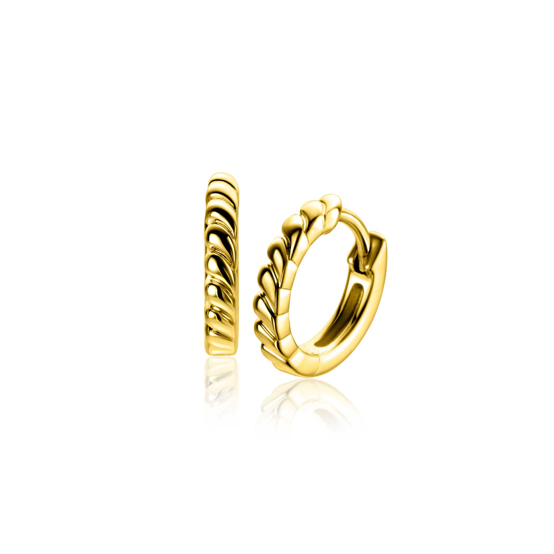 14mm ZINZI gold plated silver hoop earrings with small drops and luxury clasp ZIO2688G