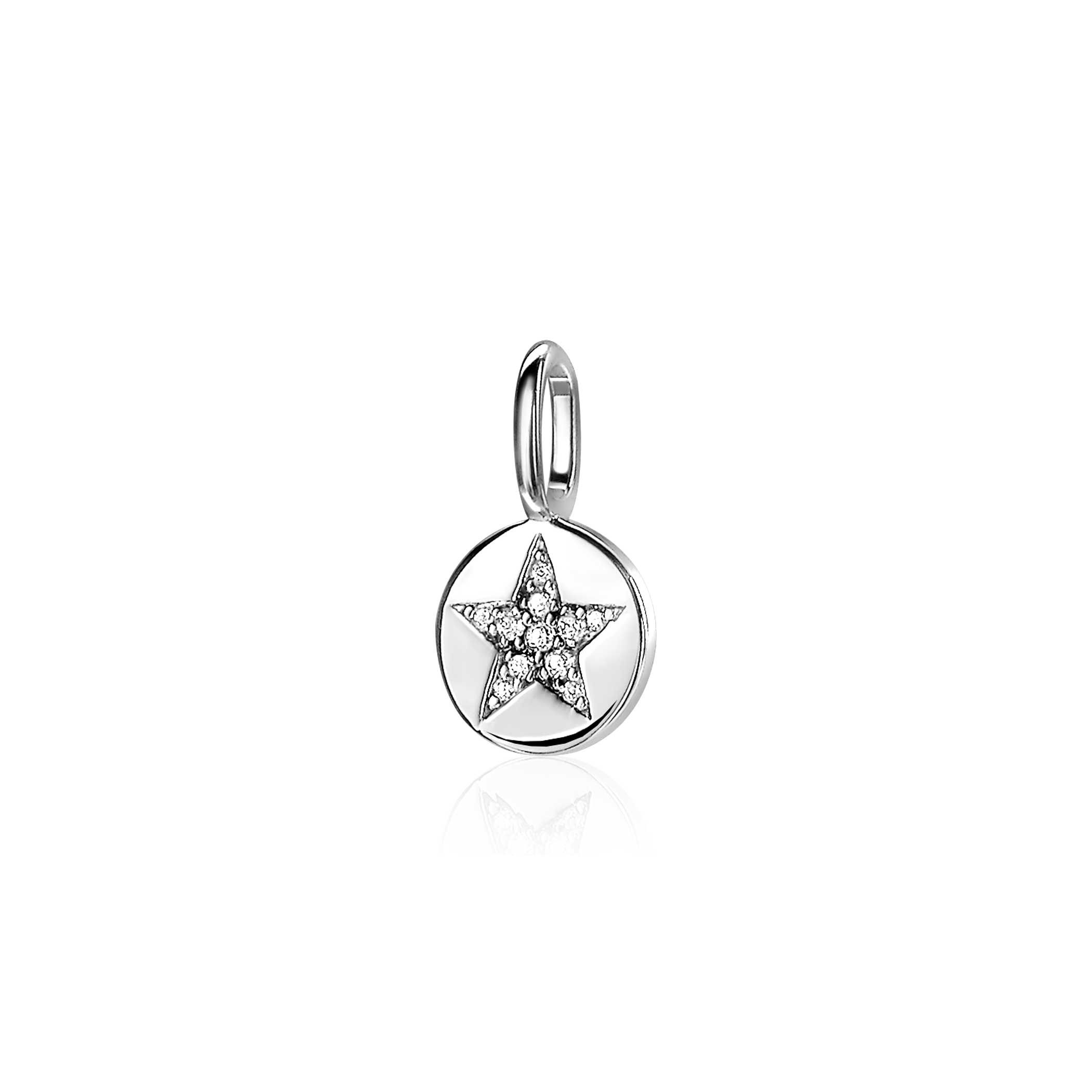 ZINZI Sterling Silver Round Pendant Star White ZIH2066