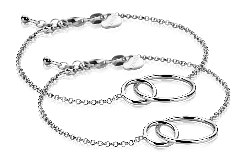 ZINZI Set of 2 Sterling Silver Bracelets with 2 Connected Circles 16-19cm ZIA1278-SET