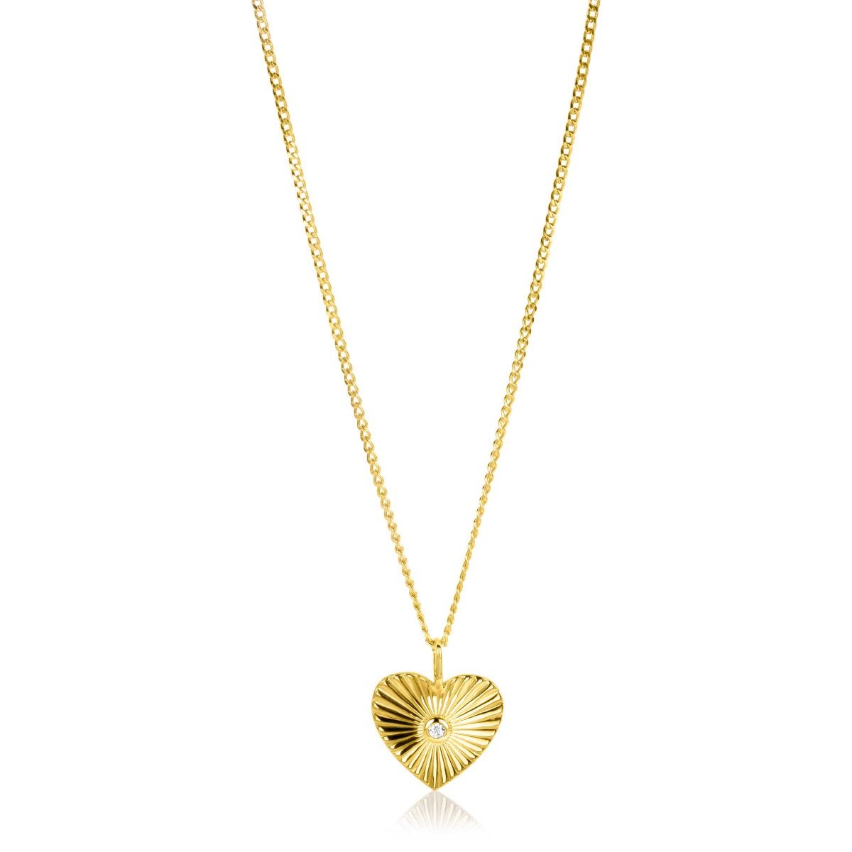 20mm ZINZI Gold Plated Sterling Silver Pendant Heart with Sunbeams and White Zirconia ZIH2305 (excl. necklace)