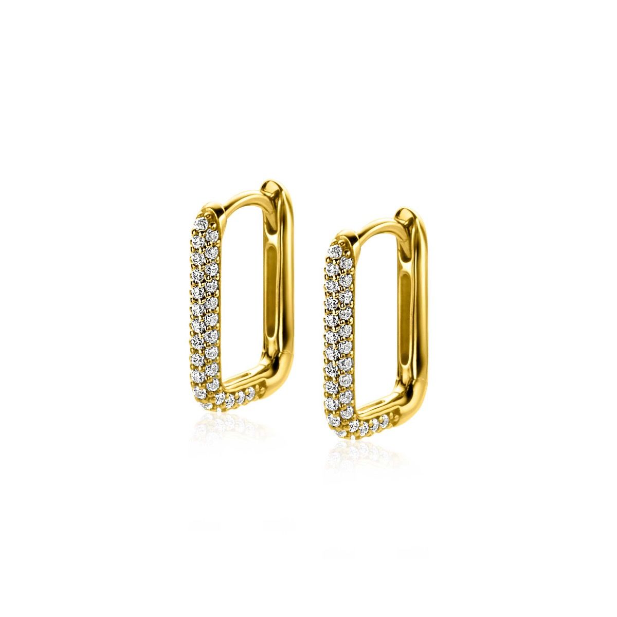 15mm ZINZI Gold Plated Sterling Silver Hoop Earrings Rectangular White Zirconias 15x2mm ZIO2221Y