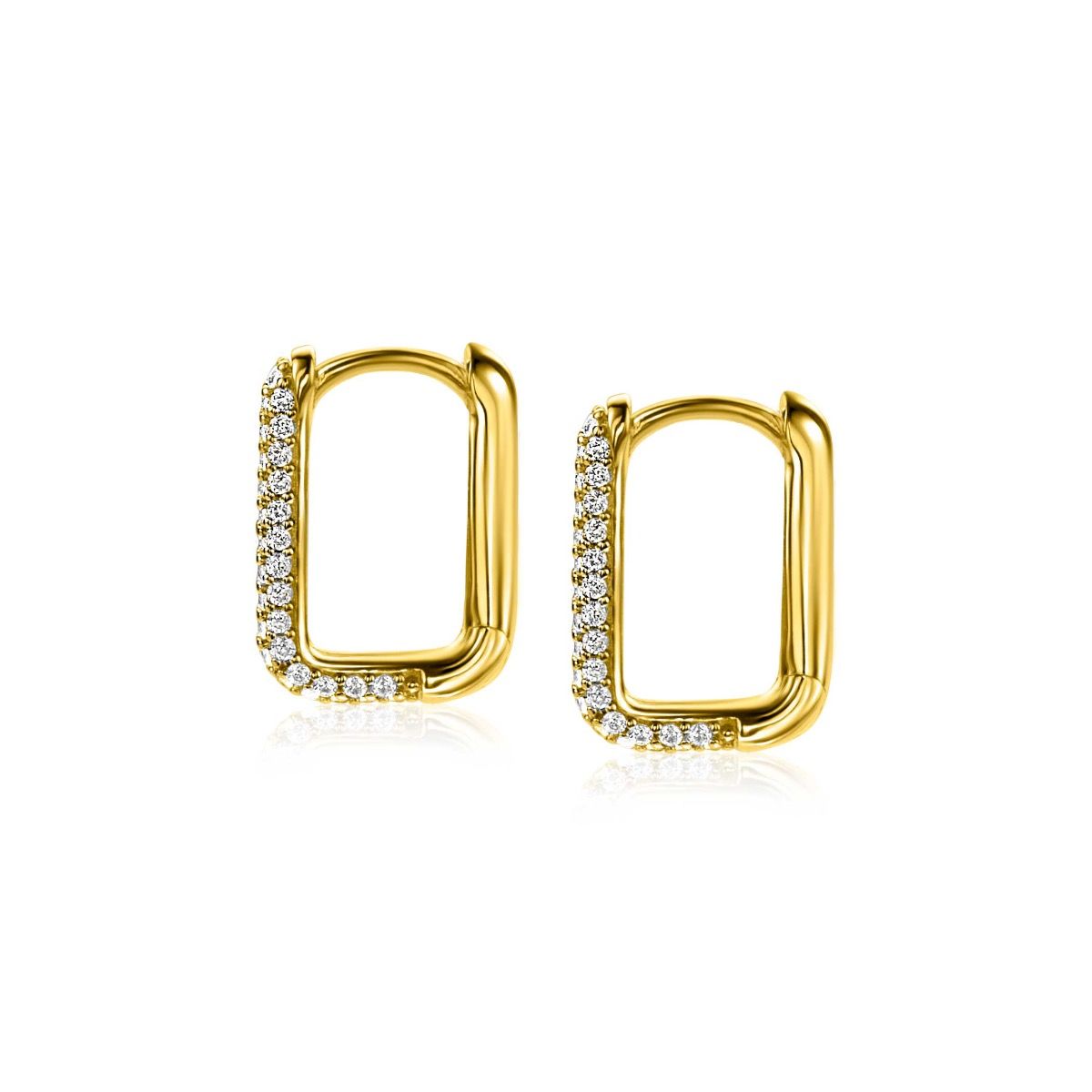 15mm ZINZI Gold Plated Sterling Silver Hoop Earrings Rectangular White Zirconias 15x2mm ZIO2221Y