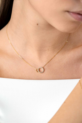 ZINZI 14K Gold Necklace 2 Connected Open Circles White Zirconias 40-43cm ZGC460