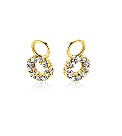 6mm ZINZI Gold 14 ct gold earring charms in a round shape set with white cubic zirconias ZGCH536 (no earrings)