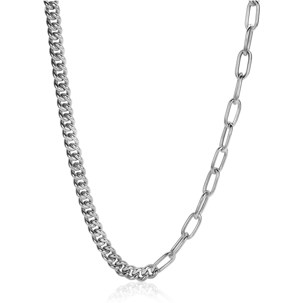 ZINZI Sterling Silver Multi-Chain Necklace with Curb and Paperclip Chains 6.7mm width 45cm ZIC2285