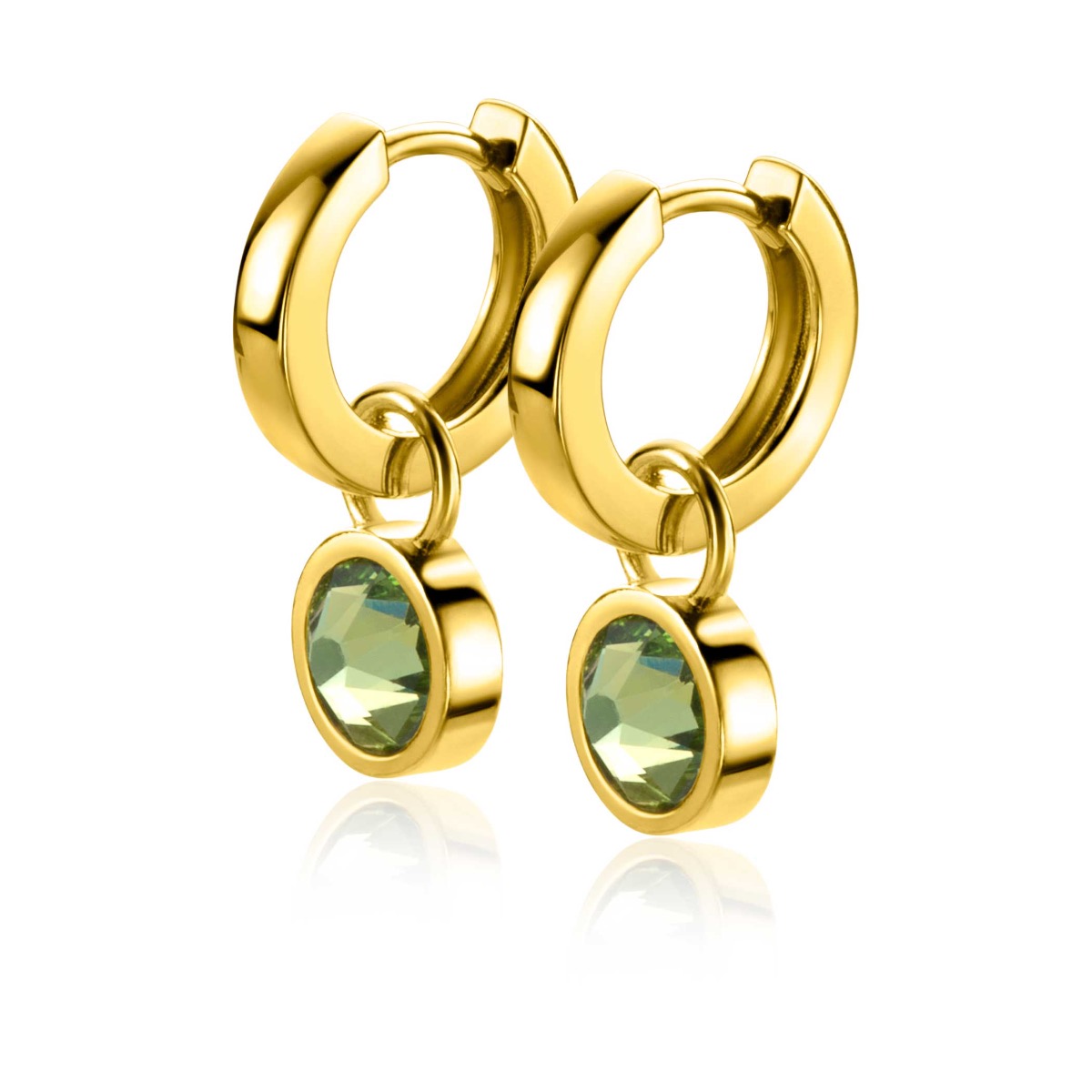 ZINZI Gold Plated Sterling Silver Earrings Pendants Green and White ZICH1006G (excl. hoop earrings)