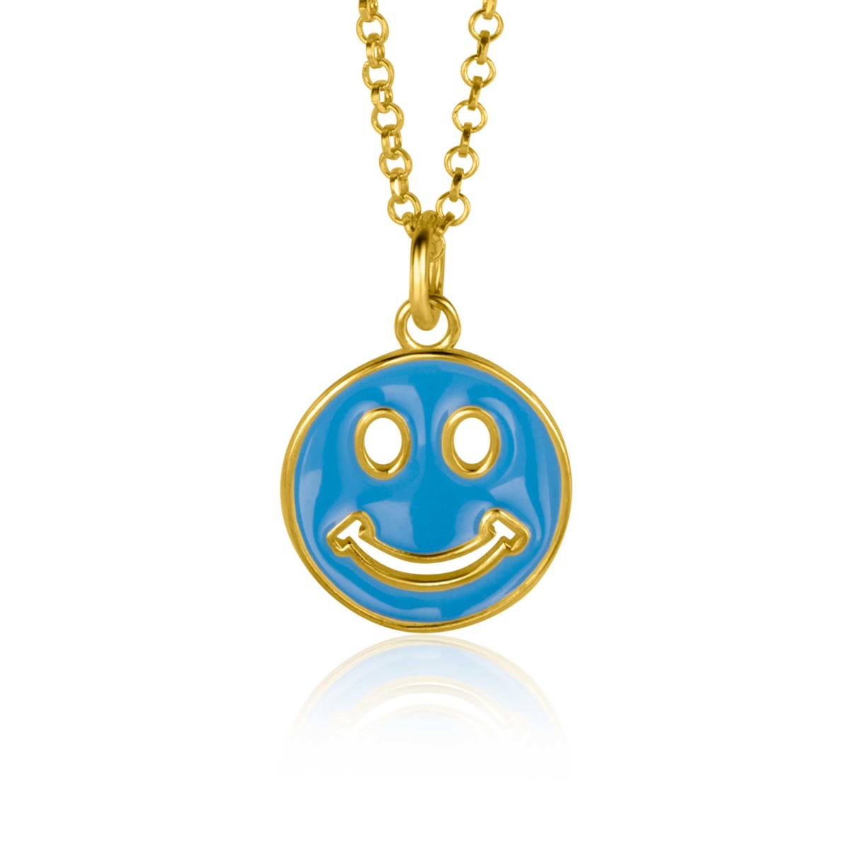 15mm ZINZI Gold Plated Sterling Silver Pendant Smiley Round with Blue Enamel ZIH2312B (excl. necklace)