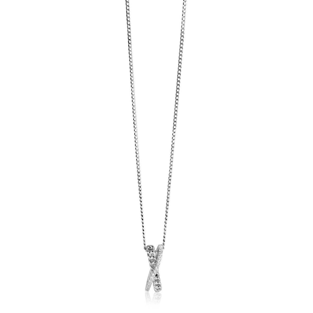 20mm ZINZI Sterling Silver Pendant Crossover White Zirconias and Curb Chain ZIH2326 (excl. necklace)