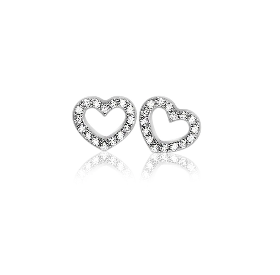 ZINZI Sterling Silver Stud Earrings Heart White ZIO1098