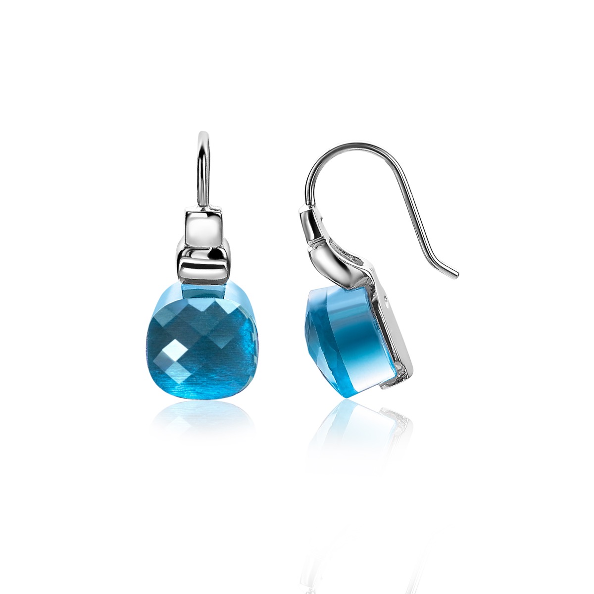 ZINZI Sterling Silver Square Drop Earrings Blue Color Stone 21mm ZIO1110B