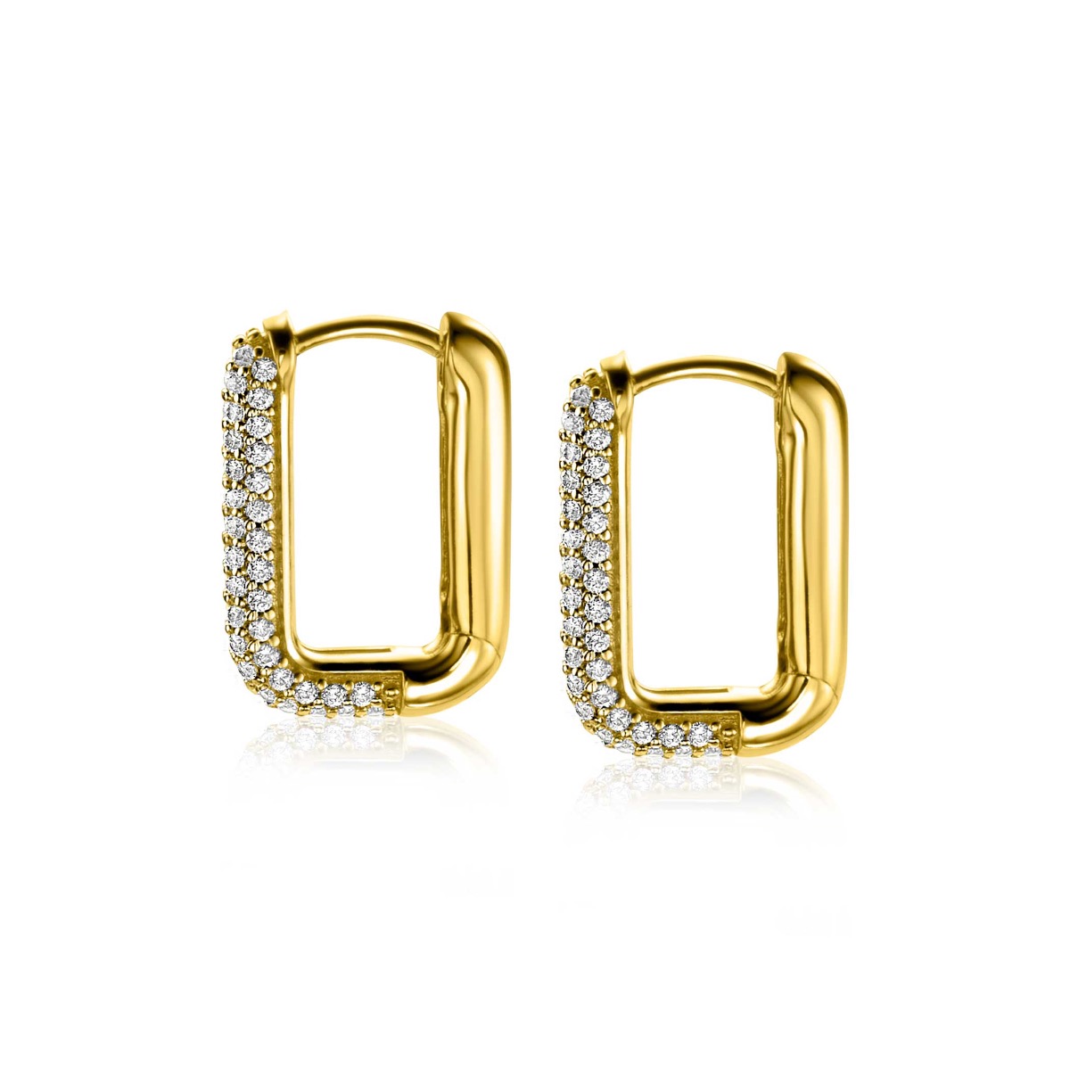 18mm ZINZI Gold Plated Sterling Silver Hoop Earrings Rectangular White Zirconias 18x3mm ZIO2222Y