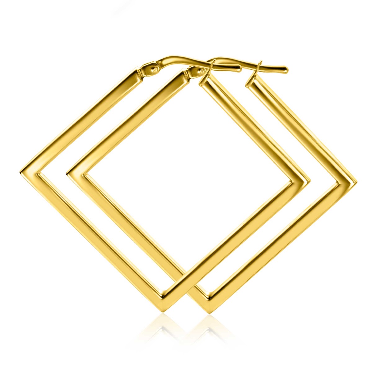 29mm ZINZI Gold Plated Sterling Silver Trendy Hoop Earrings Square Shape width tube 2mm ZIO2336LG