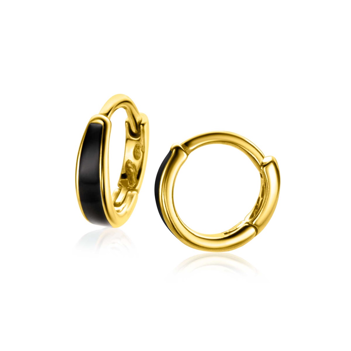 14mm ZINZI Gold Plated Sterling Silver Hoop Earrings with Black Enamel 14x3,5mm ZIO2338Z