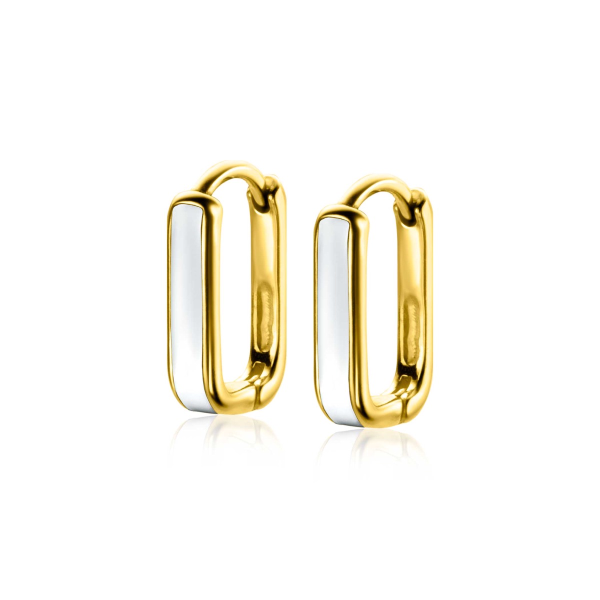 15mm ZINZI Gold Plated Sterling Silver Hoop Earrings Rectangular Shape with White Enamel 15x4mm ZIO2339W